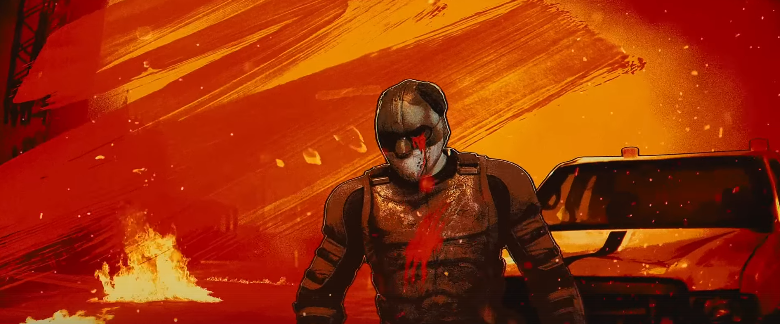 Кадр из фильма "Самаритянин" (2022). Немезида. Вступительные кадры выполнены в стиле комикса.