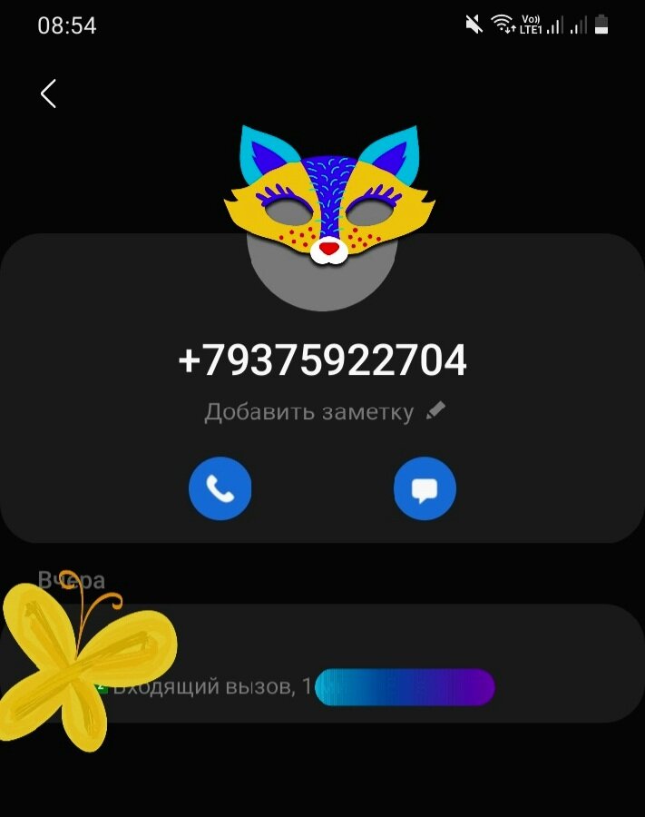 Звонок на личный смартфон автора.