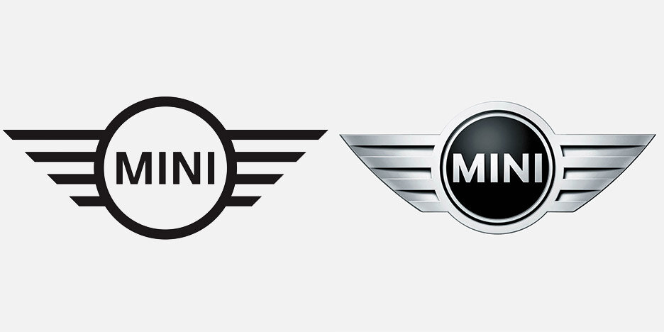Логотип «МИНИ», 2Д слева, 3Д справа