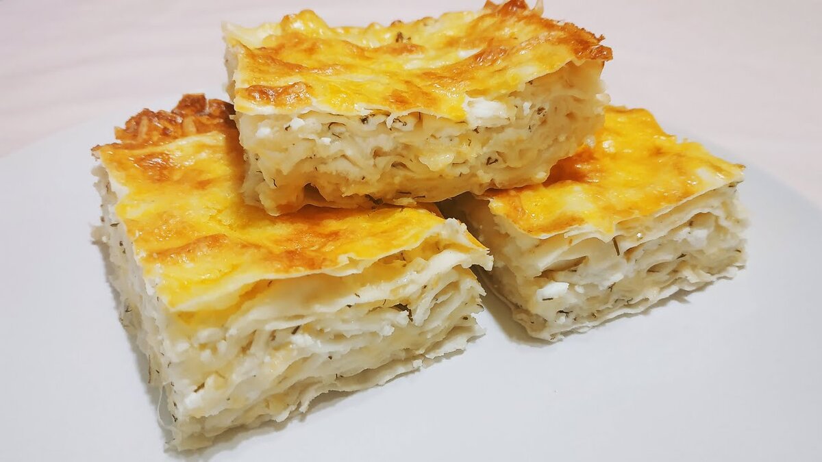 Ачма из лаваша с сыром и творогом в духовке