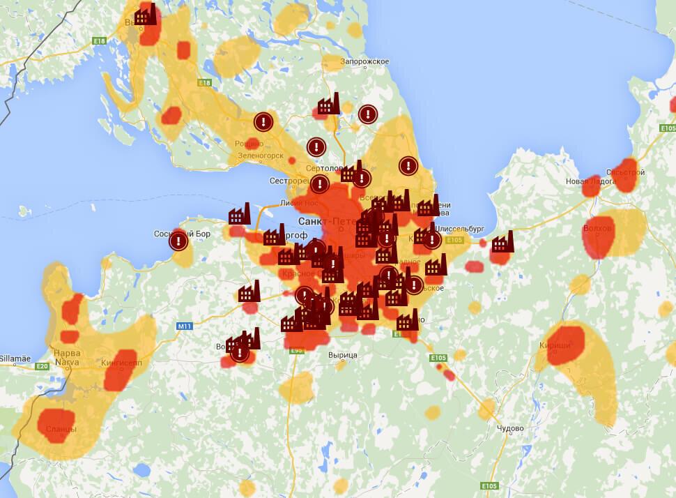 Карта загрязнения районов санкт петербурга