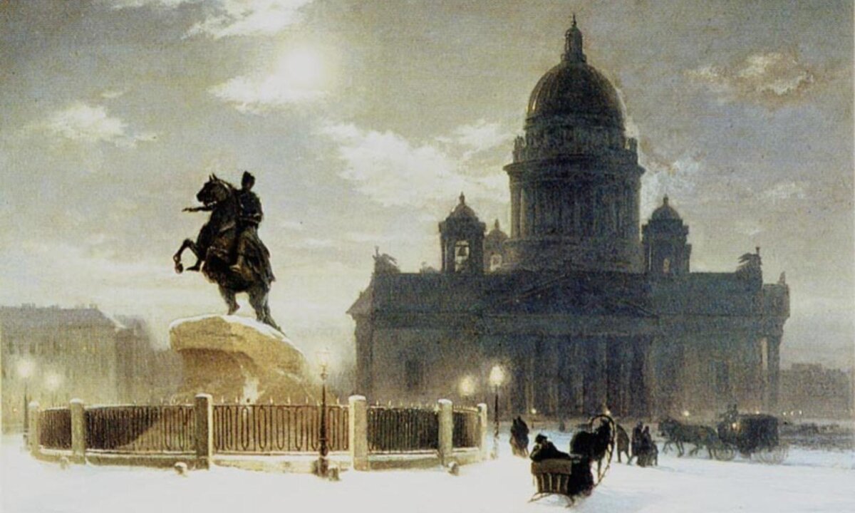  «Вид памятника Петру I на Сенатской площади в Санкт-Петербурге», 1870 год. Источник: wikipedia.org