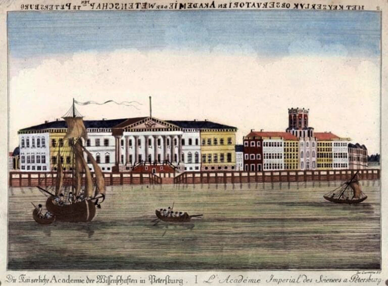 Ж. Кармин. Императорская академия наук в Петербурге. Раскрашенная гравюра. Конец XVIII века