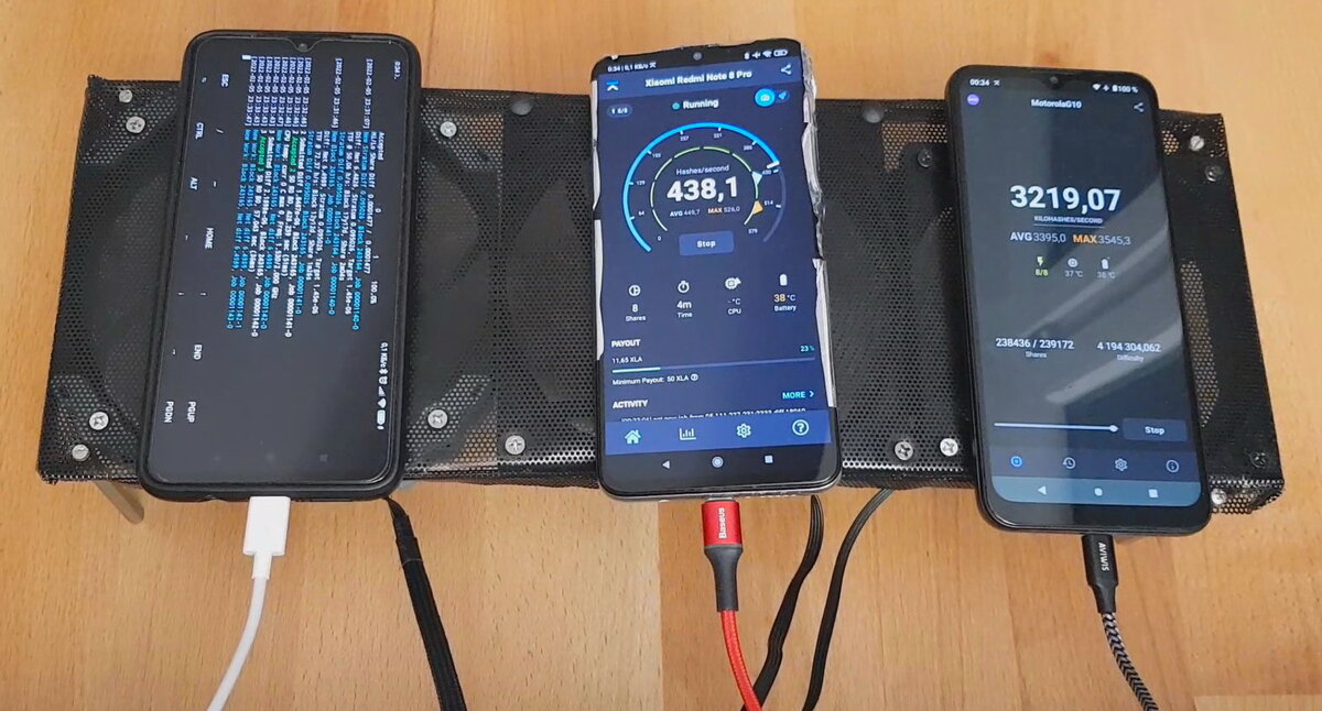 Три смартфона майнят три разных криптовалюты: Raptoreum, Scala, Verus Coin