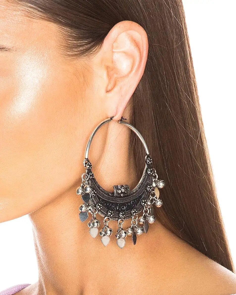 Saint Laurent Крупные оксидированные серебристые серьги Demi Lune.