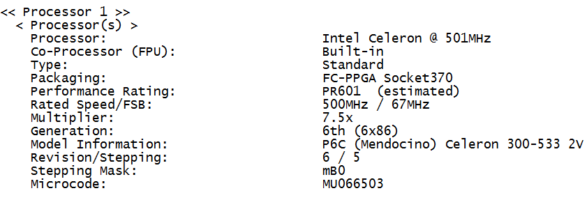 Описание процессора в отчете программы AIDA32