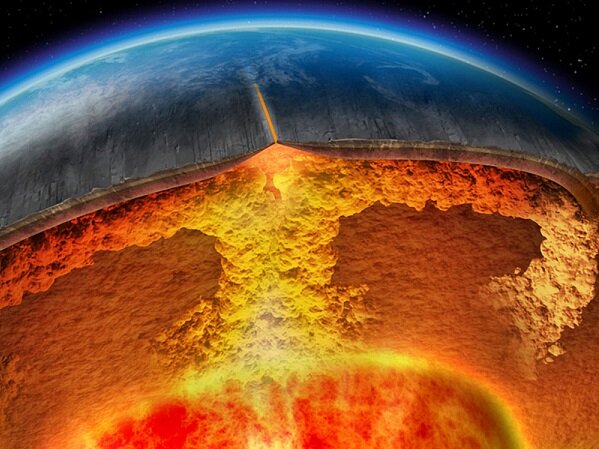 [caption id="attachment_104814" align="alignnone" width="599"] Computer-generated imagery depicting the perpetual convection of hot plumes of rock from the earth's core to its crust.[/caption]