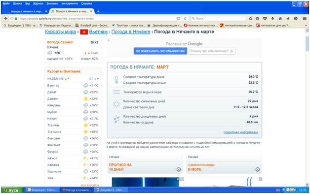 Погода в Нячанге в марте. Скрин с Туртеллы