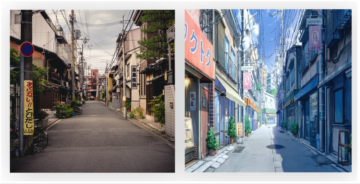 В качестве иллюстраций японской "проводки" в пример приведу реальное фото улицы и кадр из аниме