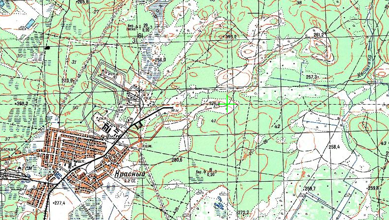 Участки старых и новых вырубок у пос. Красный на карте 1970-1980-х гг.