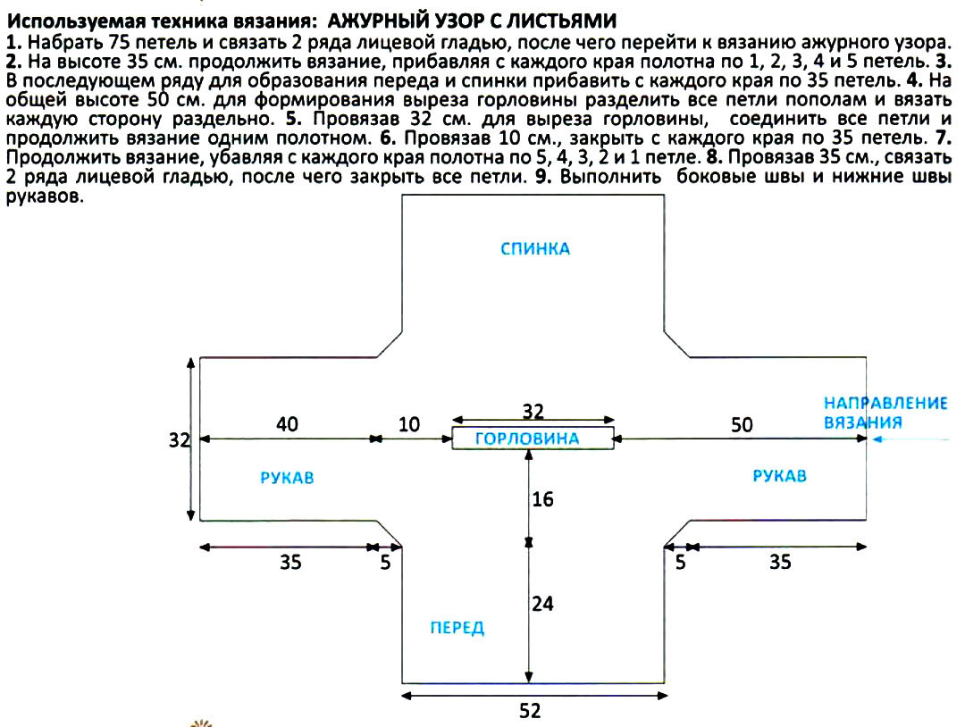 Схема вязания поперечного свитера