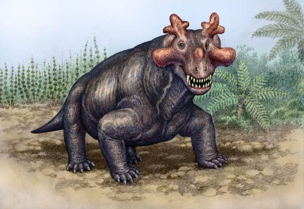 Эстемменозух Пермского периода. Estemmenosuchus uralensis. Эстемменозух динозавр. Эстемменозух Атучин. Динозавры в перми в колизее