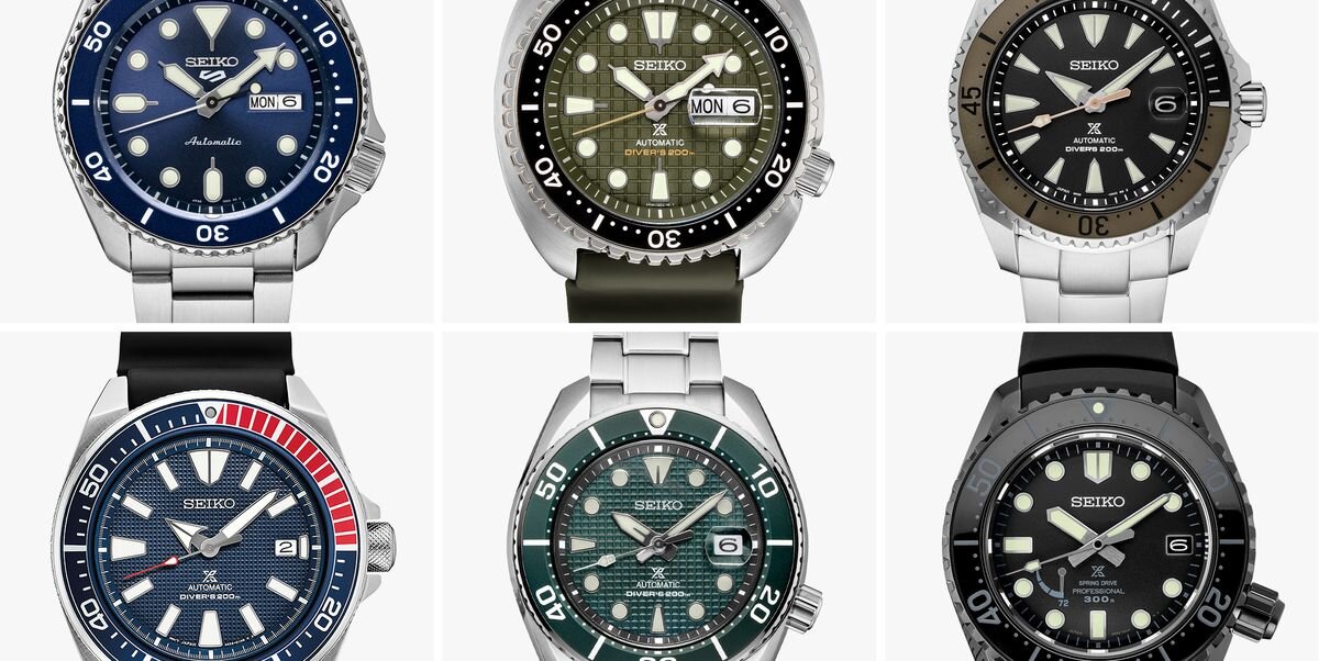 Множество дайверских моделей Seiko разной цены и крутости