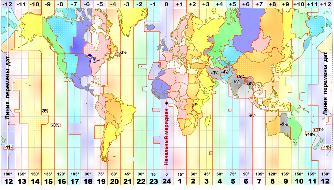 Карта часовых поясов в мире 2021.