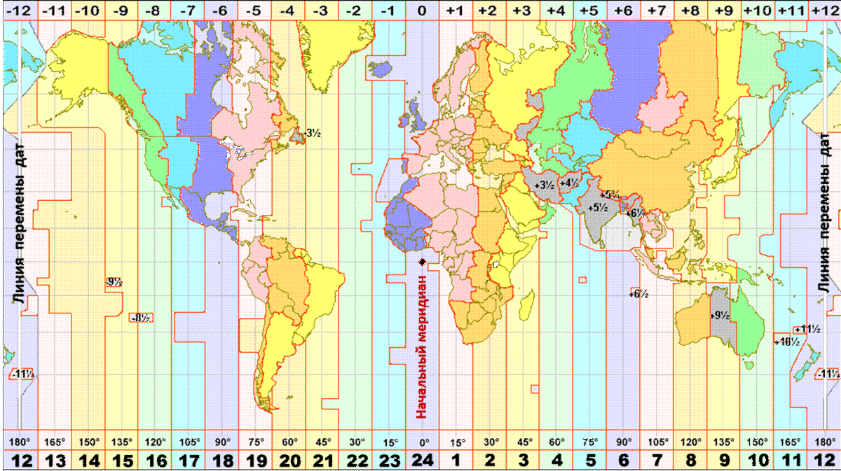 Карта временных поясов мира. Фото: mbdoudskolokolchik.ru 