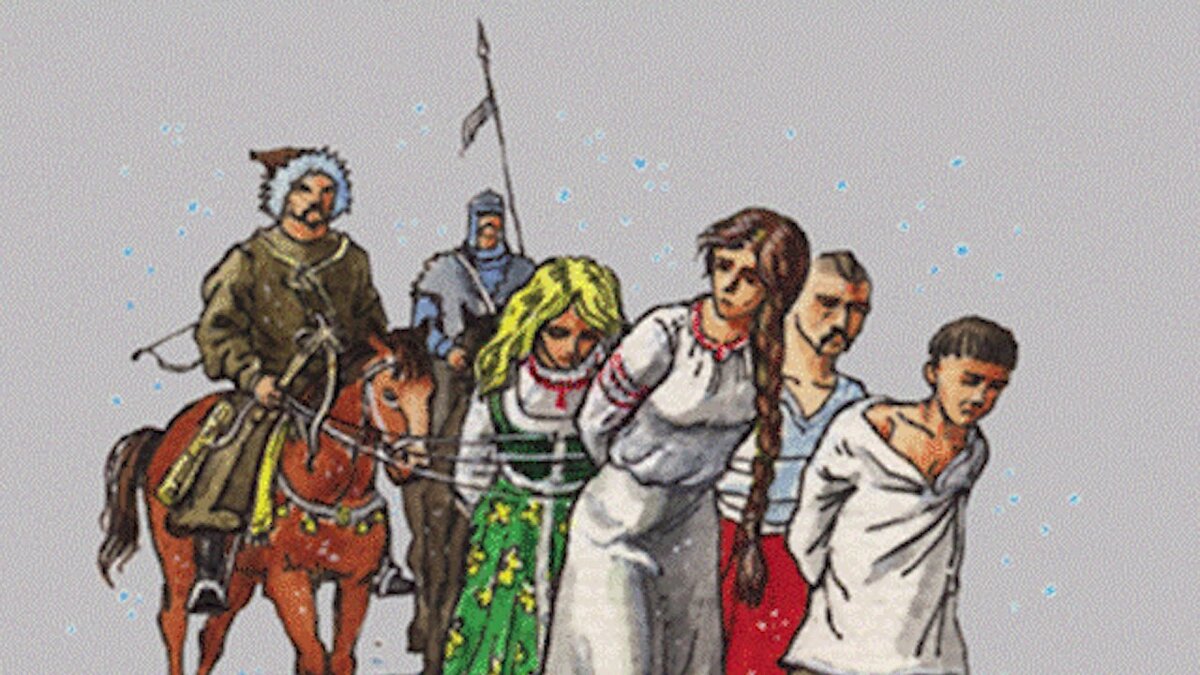 Вели пленников. Татары угоняют в рабство. Татаро-Монголы полонянки. Золотая Орда пленницы. Пленные татары