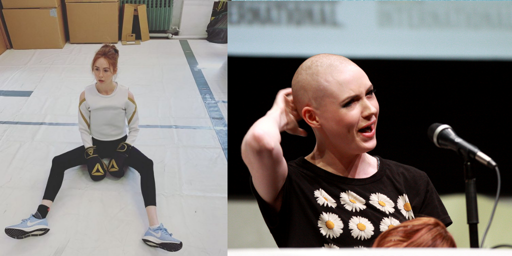 На пресс-конференции с журналистами после вопроса о прическе, Карен сняла парик. 