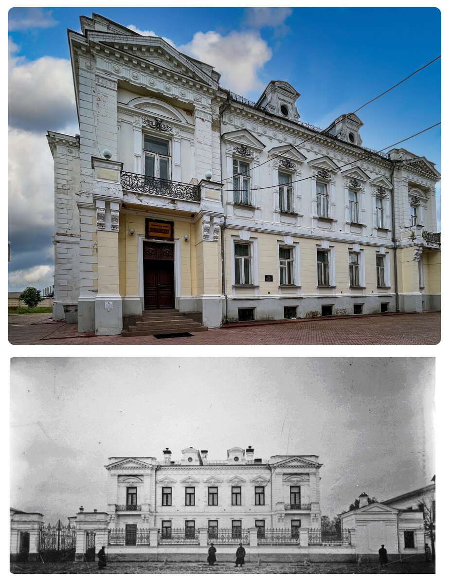 Главный дом усадьбы М.А. Павлова сейчас и до революции. Фото автора и из открытых источников интернет