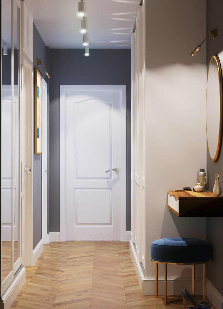 Сканди двушка с элементами классики. Уютный интерьер для семьи из двух человек