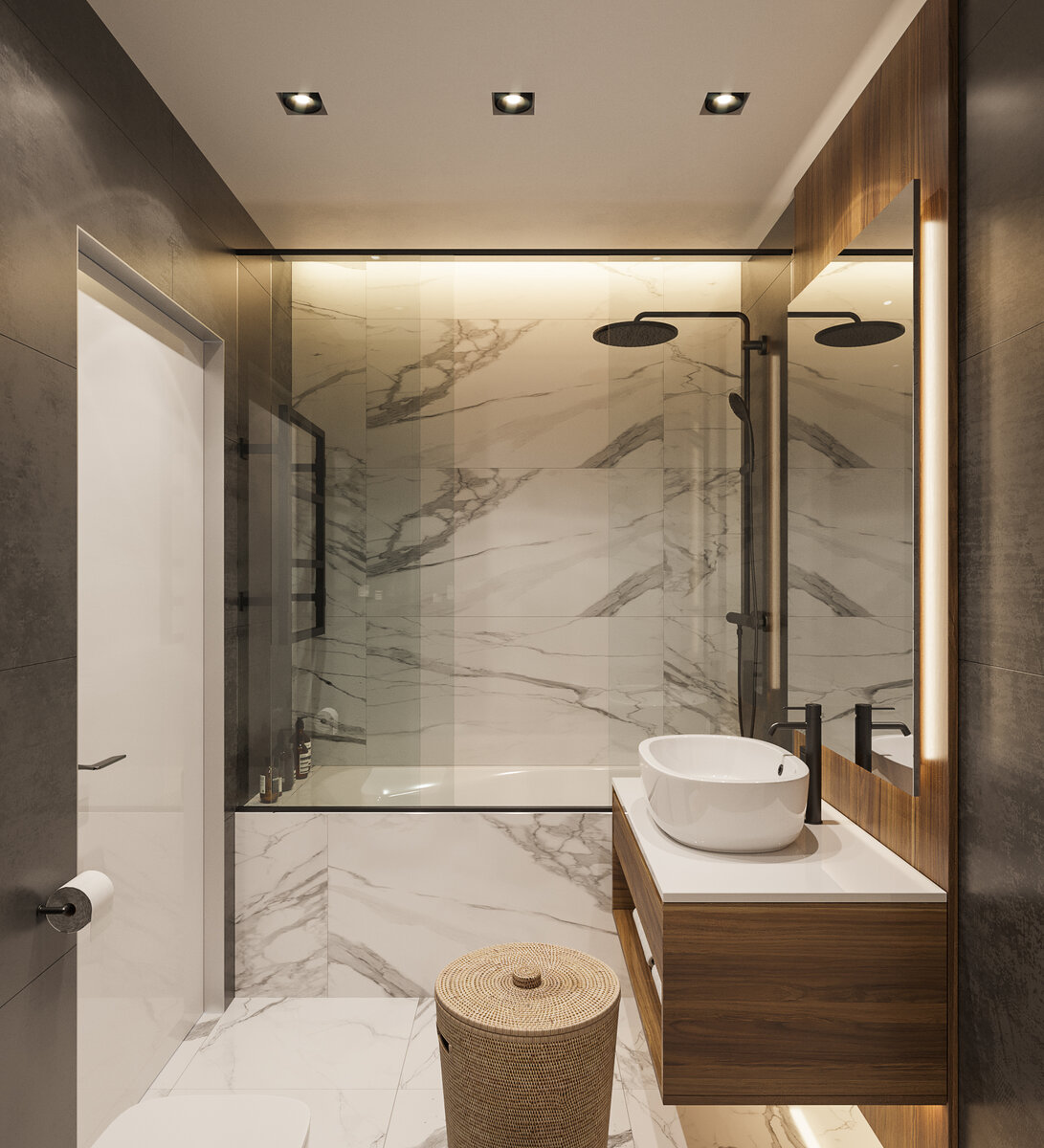 Дизайн ванной комнаты 2 на 2 зеркало
