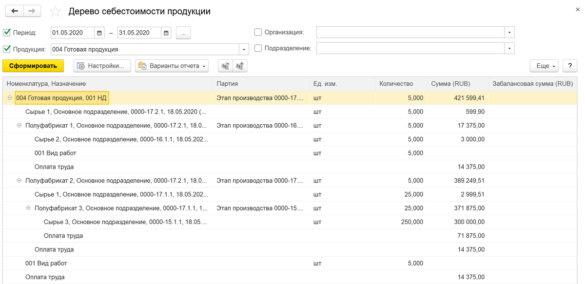 1с erp незавершенное производство