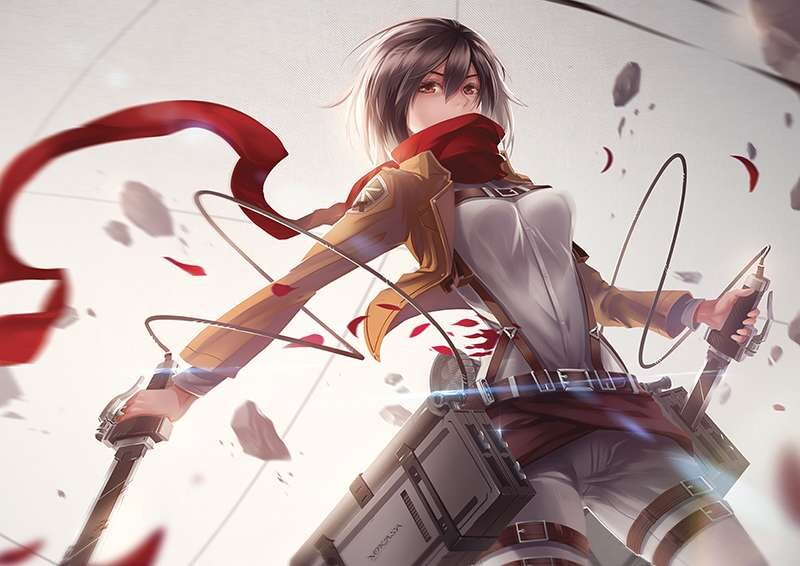 Микаса в бою.