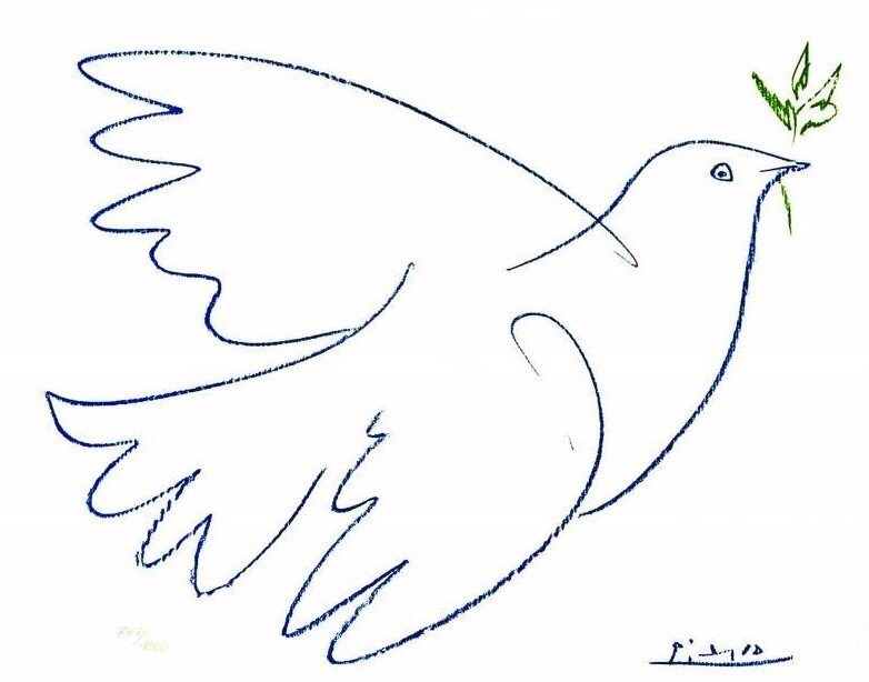 Пабло Пикассо. Голубка Пикассо. Рисунок . Литография (вариант 1961 года). Изображение взято в открытых источниках.