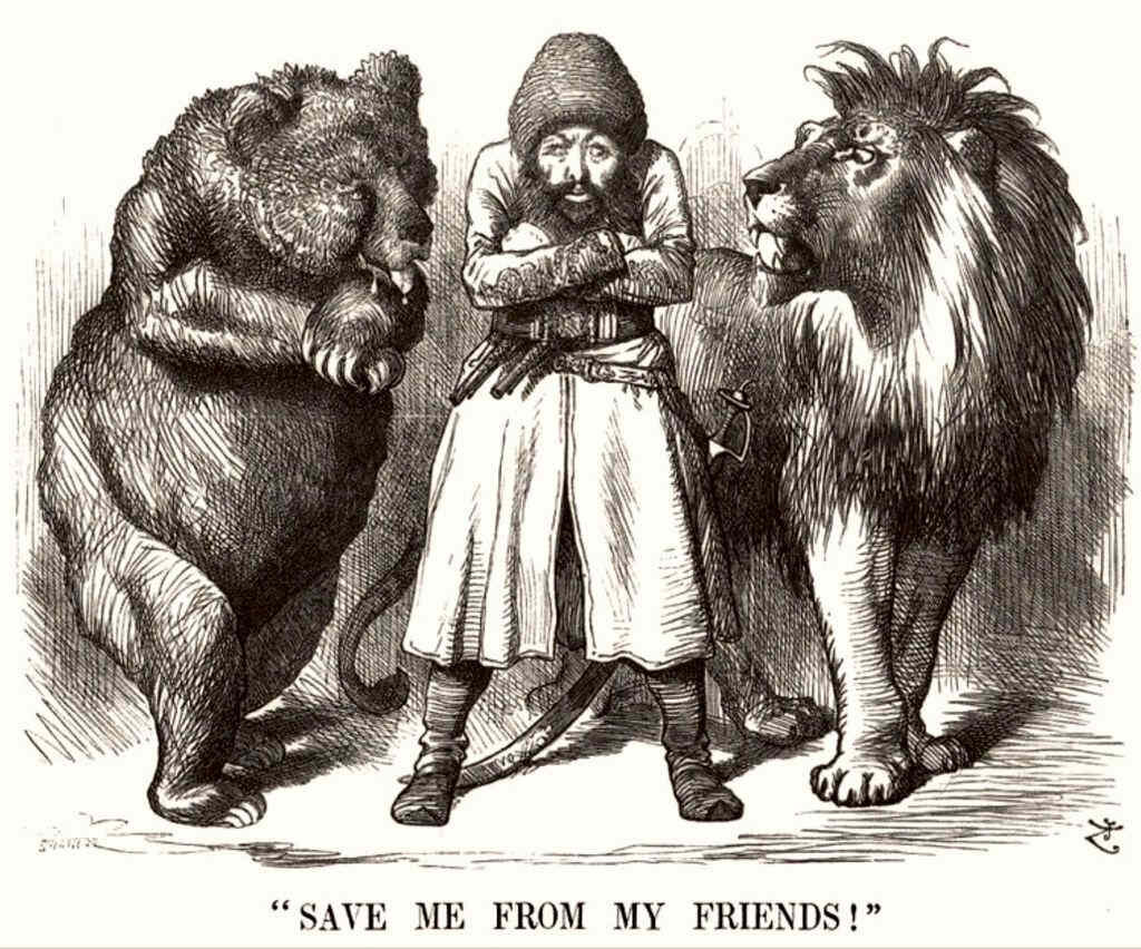 «Спасите меня от моих друзей», карикатура времён Второй афганской войны (1878)