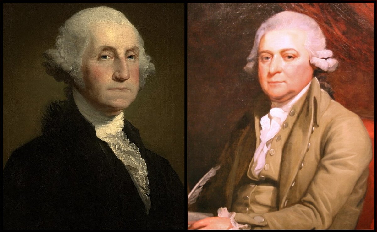 Слева направо: первый президент США - Джордж Вашингтон и второй президент США - Джон Адамс.