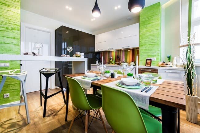 Современный дизайн кухни в зеленых тонах: 25 фото идей