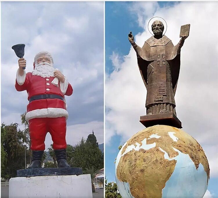 Памятники Николаю Чудотворцу и Санта-Клаусу в Демре