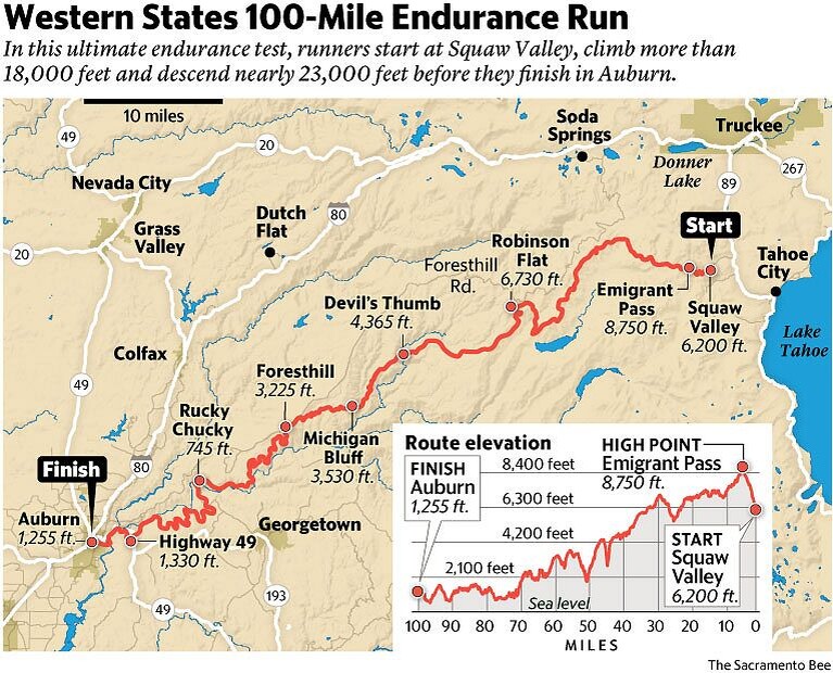 Маршрут гонки Western State Endurance Run 