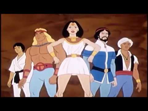 Команда слева направо: Тоши-Суперсамурай, Геркулес, Исида, Мерлин, Синдбад.