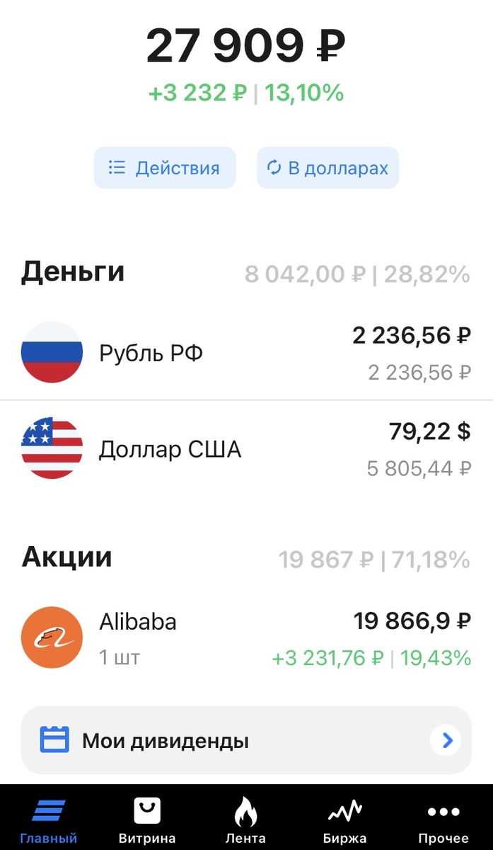 Фото из приложения  ВТБ инвестиции.