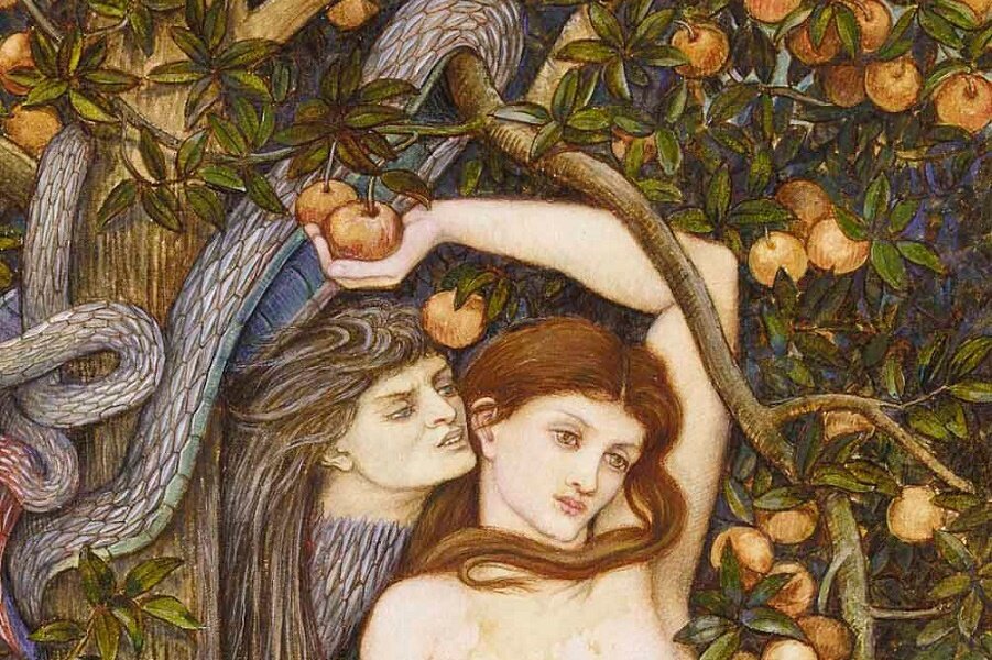 Картина часы Адам и Ева в райском саду