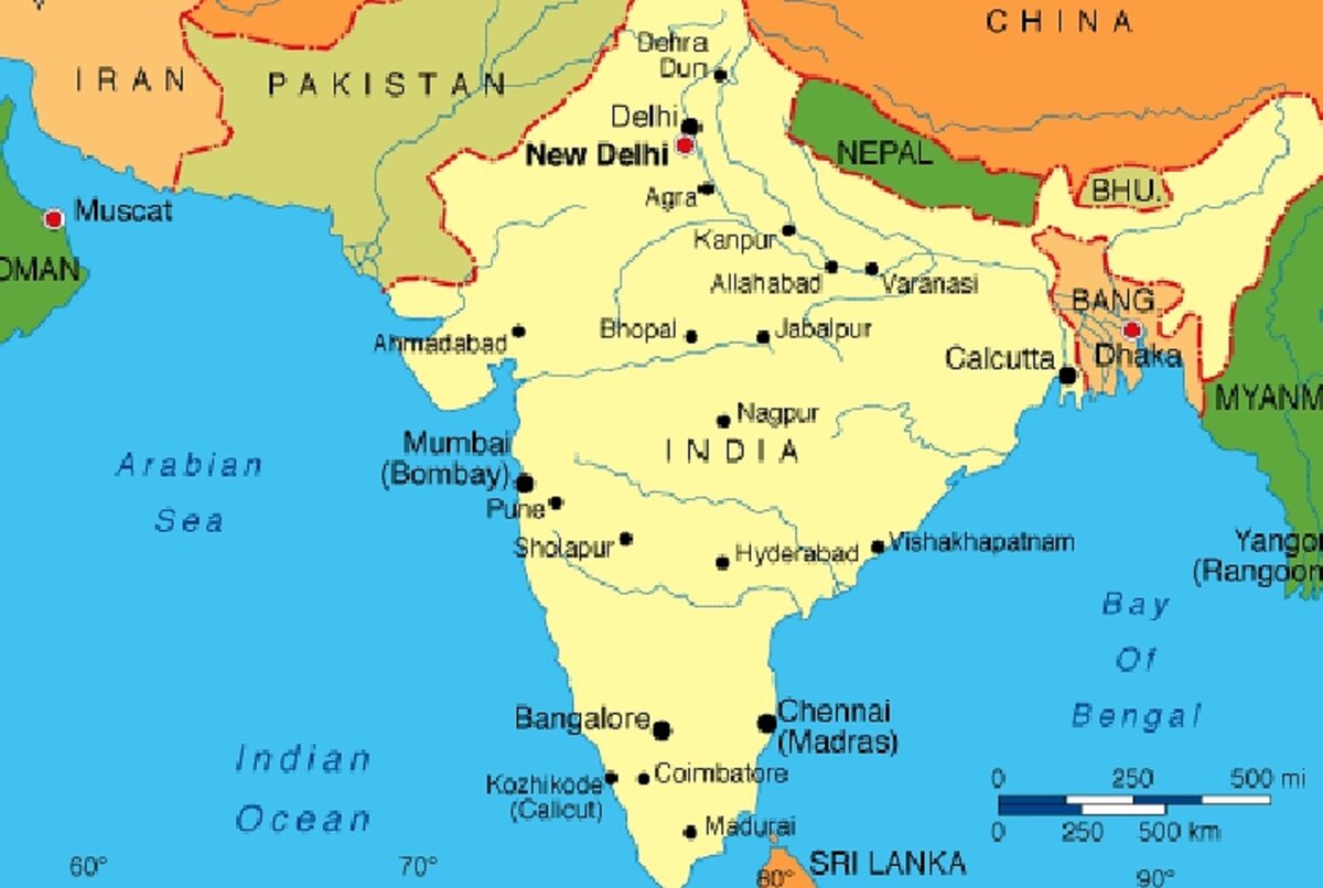 Границы Индии на карте