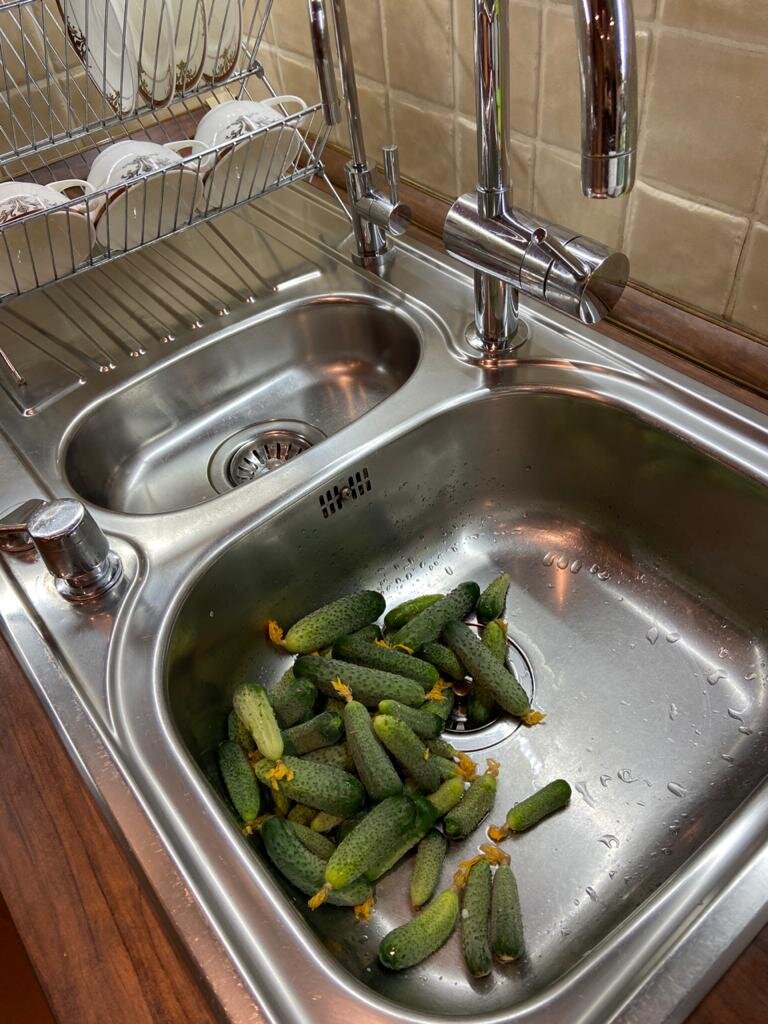 Фото сестры автора. Огурчики тоже нужно помыть очень хорошо