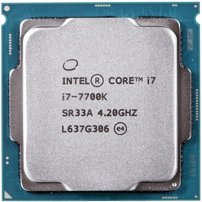Достоинства
Совместимость со старыми чипами z170. Мощный и негорячий.
Недостатки
Несовместим со старыми чипами z170. Подробнее в отзыве. Бедная box комплектация, хотя их вообще две, вторая лучше, но в продаже не найти. Судя по отзывам, много брака. Если высохла термопаста, необходимо скальпирование. Цена ошибки при скальпе - 25к рублей.
Вывод:
Ждал НГ скидки, но в декабре 19 года он пропадает с продаж со всех интернет-магазинах страны, и решено было брать в ноябре 2019 за 23к (339,5 евро) из Германии, если будете брать сейчас выйдет дороже, с 20 года таможенный порог  упал с 500 евро до 200, так что тысячи 3-4 рублей  добавляйте сверху за доставку и таможню. Тестировал проц на материнке z170 m5 msi. Почитав, что intel программно блокирует совместимость z170 с 7 поколением, но она легко обходится прошивкой биоса. Скачиваем с оф сайта нужную прошивку с поддержкой именно нашей модели i7-7700k и ставим на флешку.  Грузимся в биос и одним кликом выбираем новую прошивку. Меняем проц на новый и радуемся. Одно но, для прошивки материнки нам понадобится второй проц 6-поколения, у меня он был, но для сборки нового компа продумывайте этот вариант заранее. И так, проц заменил, в играх разницы не увидел, в температуре в штатных режимах тоже. В общем смысла обновлять с 6700k точно нет. Не гнал и не собираюсь, пока хватает для всего с головой. Температурный режим: 36-40 градусов в повседневном использовании. Прожёг в тестах: моментально подскакивает до 70, и растёт плавно до 76-77, кулер у меня Noctua nh-u14s, при этом работает даже не на максимальных оборотах, 1200-1300 в среднем. Порадовал гейм-буст режим, который по паспорту 4.6, но у меня на дефолтных настройках 4.7 почему-то. Но зачем оно нужно, если на 4.2 все без изменений. Задумаюсь о разгоне лет через 5-10, когда это действительно потребуется