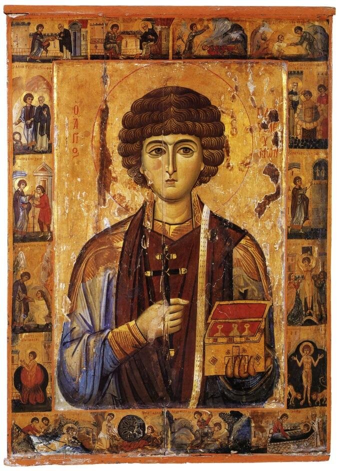 Икона «Великомученик Пантелеймон в житии», начало XIII века, Синай, монастырь Святой Екатерины