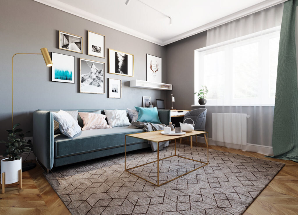 Сканди двушка с элементами классики. Уютный интерьер для семьи из двух человек