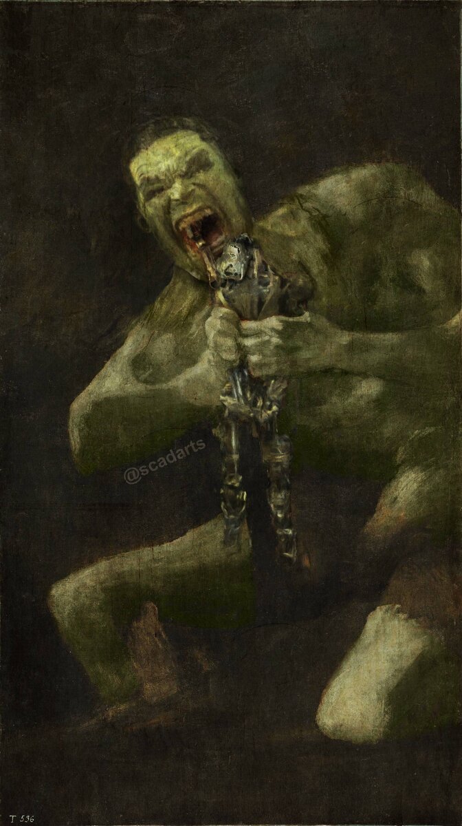 Халк пожирающий Альтрона ("Сатурн пожирающий своего сына" –Франсиско Гойя)