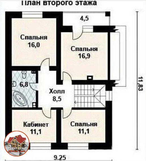 Отличный кирпичный дом 9х12 м., с мансардой и 5-ю спальнями, общей площадью 150 м² ??