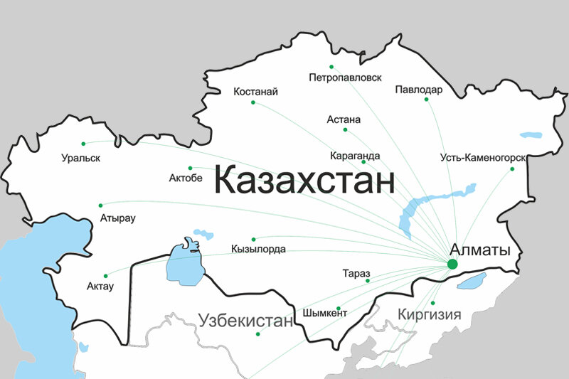 Карта казахстана с городами подробная