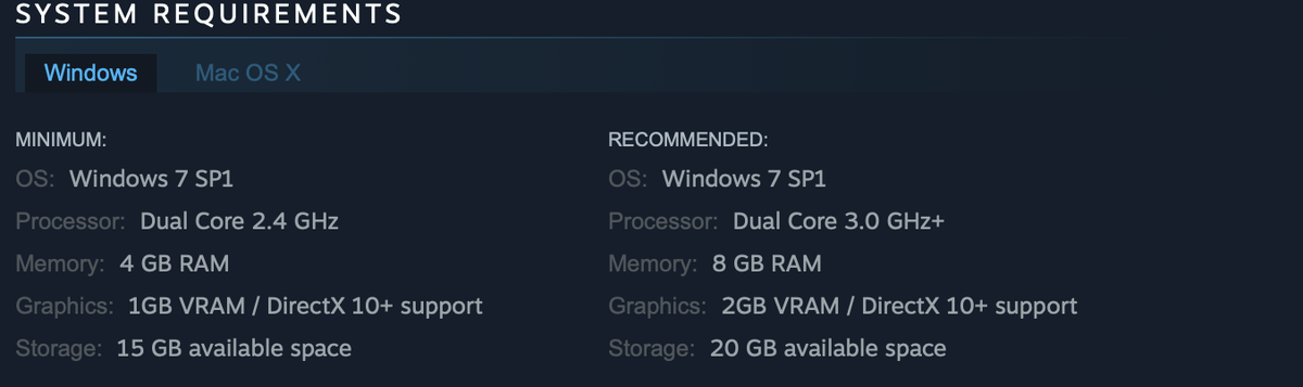 Системные требования Hades в Steam для обоих OC