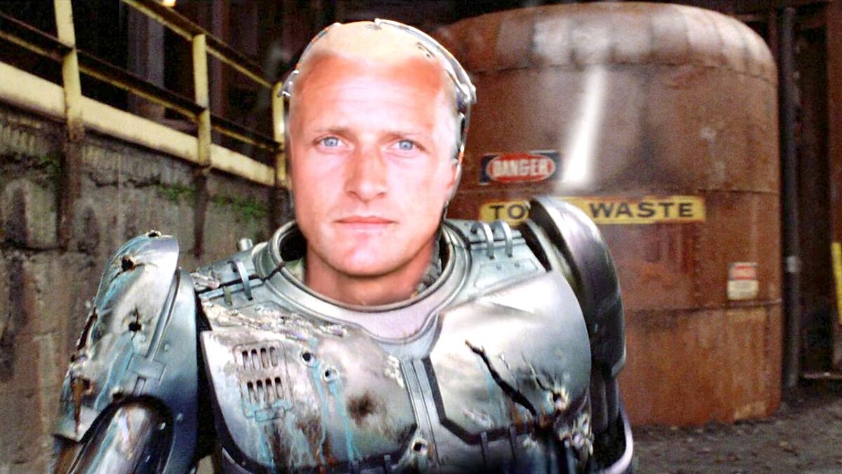 Фантазия на тему участия Рутгера в съемках фильма "Робокоп". Источник для фотографии Яндекс.Картинки