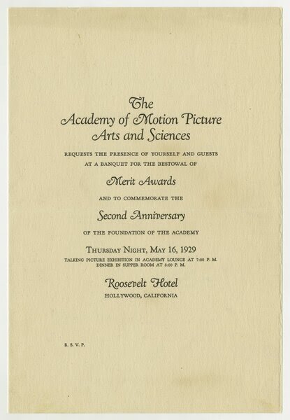 Приглашение на первую церемонию вручения Academy Awards 