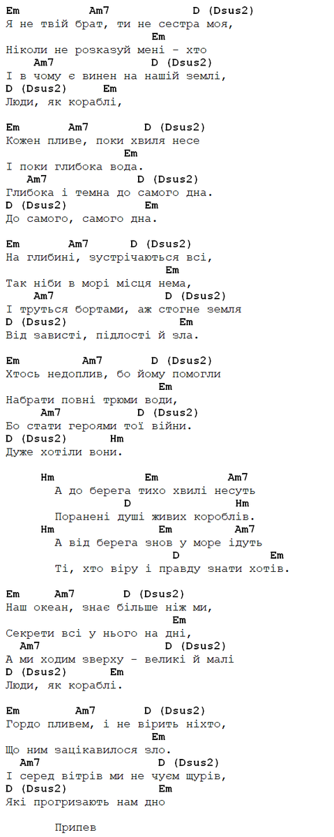 Привет. Пополним сегодня блог украинской песней - Люди корабли Скрябин. Приведу свой пример исполнения под гитару.-2