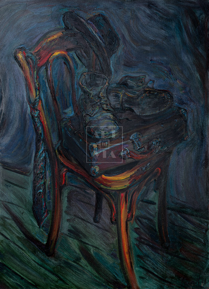 Картина «Натюрморт со стулом». Автор: Александр Попов. Размер: 95×130 см. Год создания: 2011. Страна: Россия.