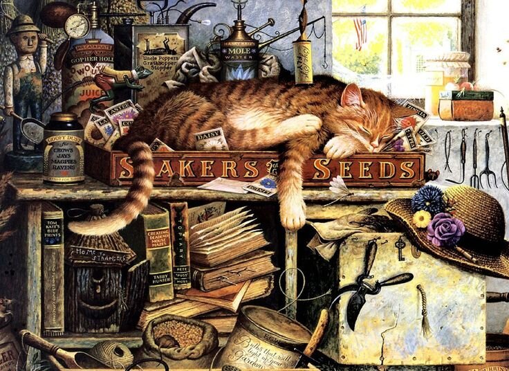 Художник Charles Wysocki. Думаю, вы уже поняли, что эту статью иллюстрируют очаровательные коты-книголюбы.