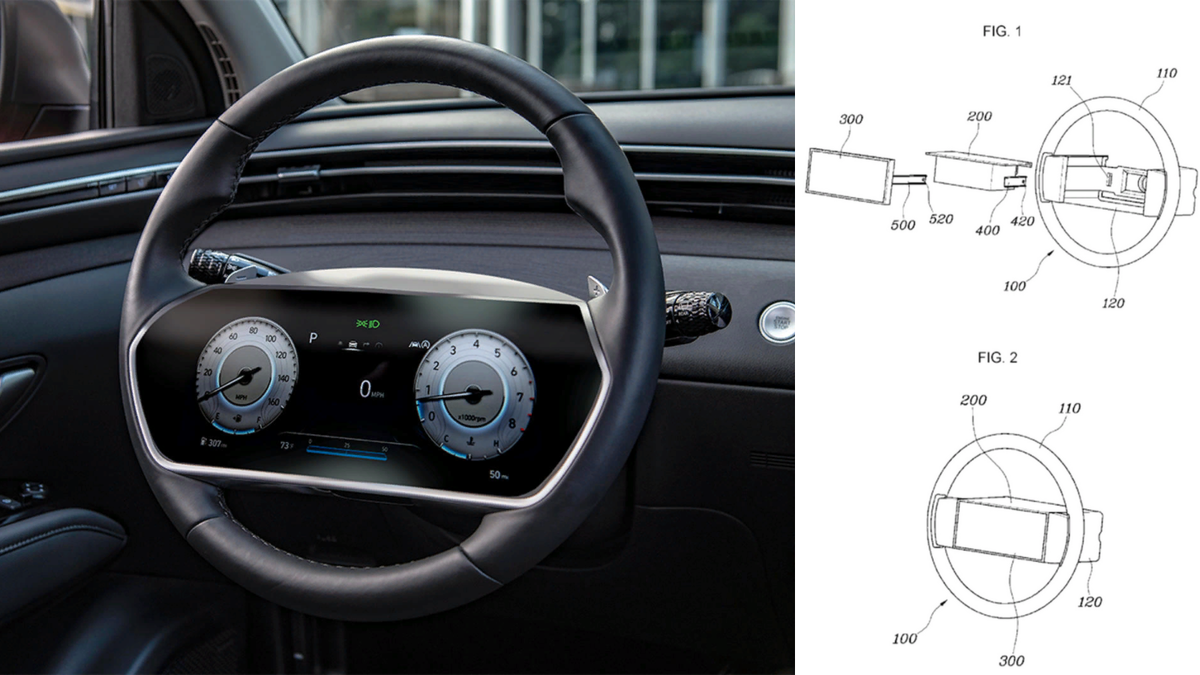 Неофициальный рендер нового руля и патентное изображение Hyundai 